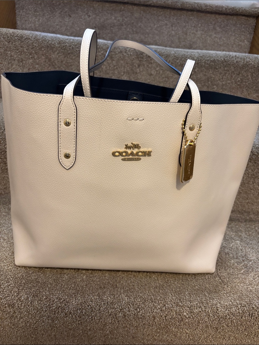 Coach Leather Tote in Chalk with Gold Hardware
